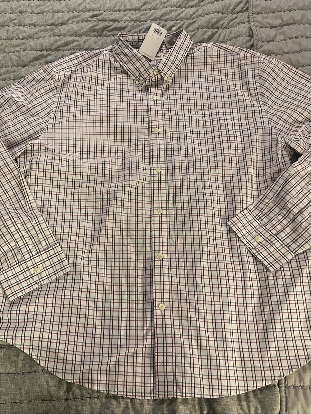 Dockers White Dress Shirt with Burgundy & Navy Windowpane